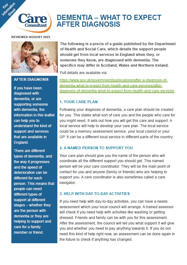 Dementia - What to expect after diagnosis - August 2023