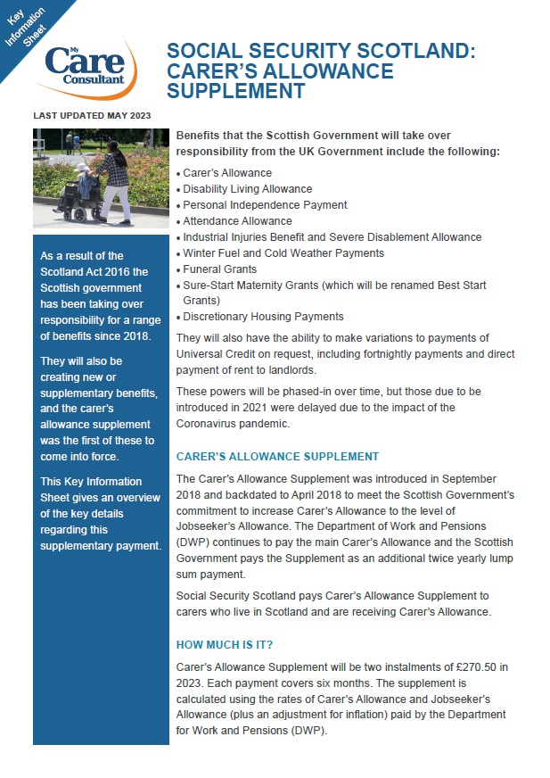 Carer's Allowance Supplement SCOTLAND - May 2023