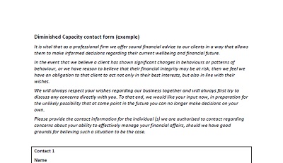 Diminished Capacity Client form