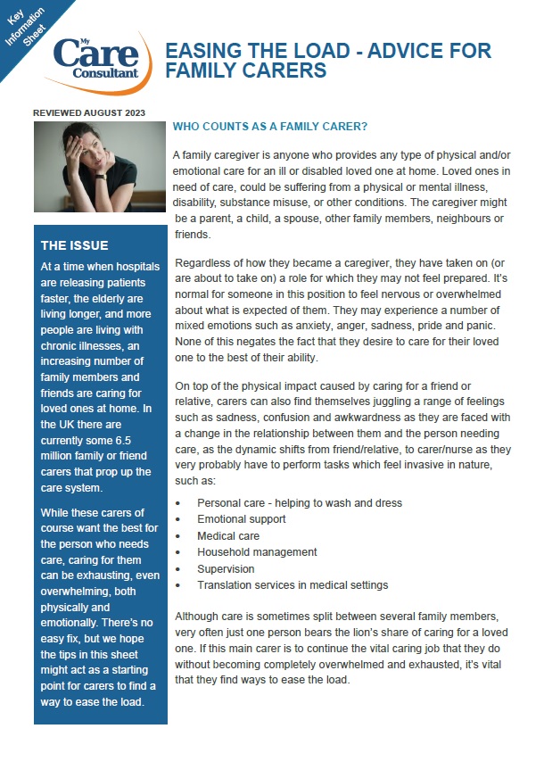 Advice for family carers - August 2023
