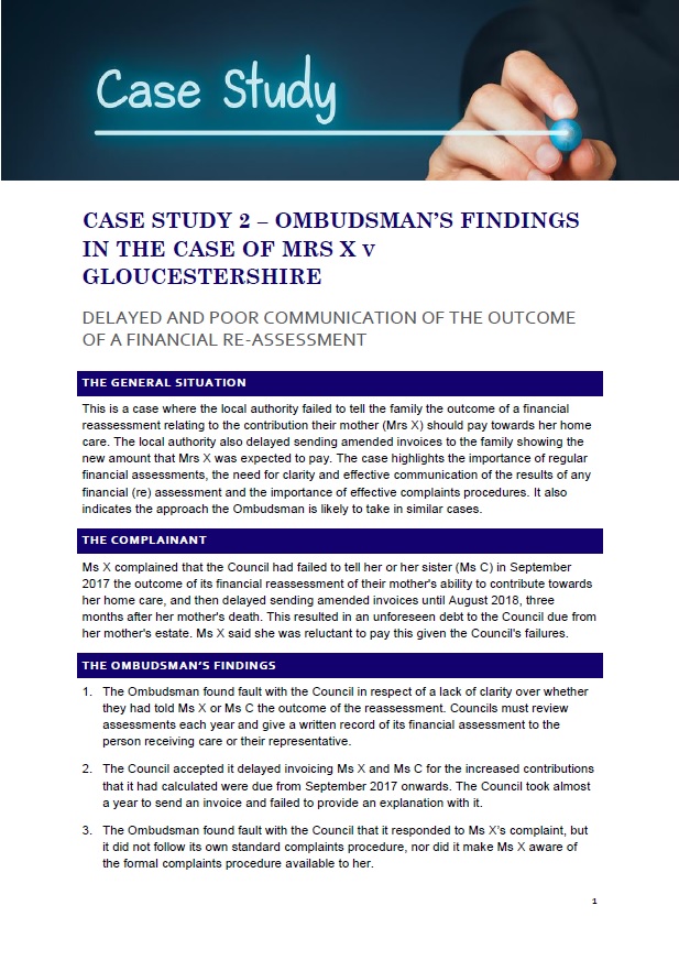 Case Study 2 - Ombudsman's findings (Mrs X v Gloucestershire)