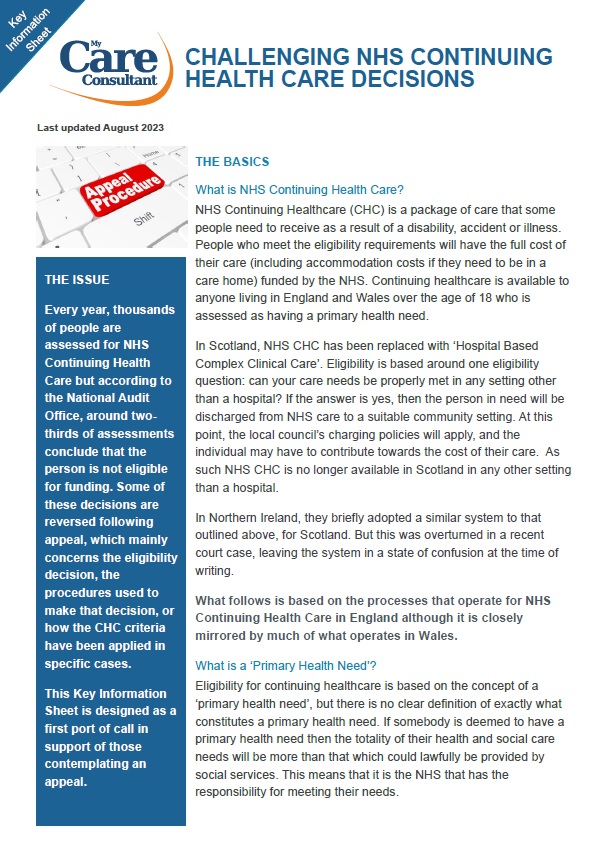 Challenging NHS CHC decisions - August 2023