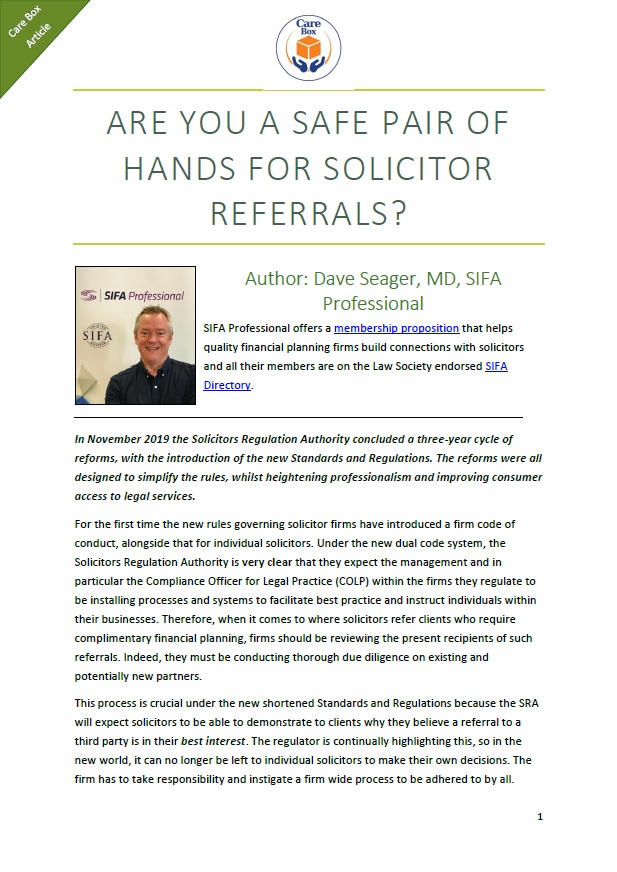 Are you a safe pair of hands for solictiors - article by Dave Seager of SIFA