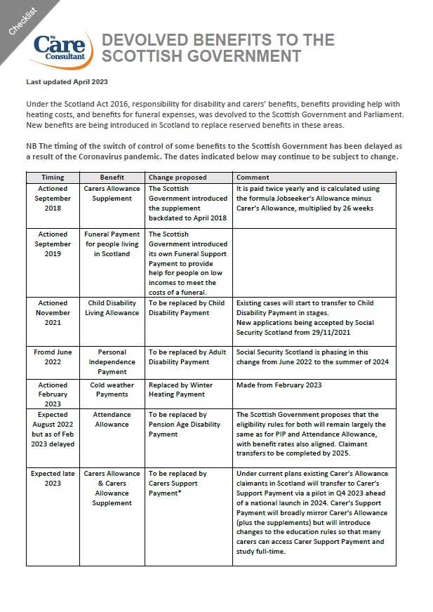 Devolved benefits to the Scottish Government - April 2023